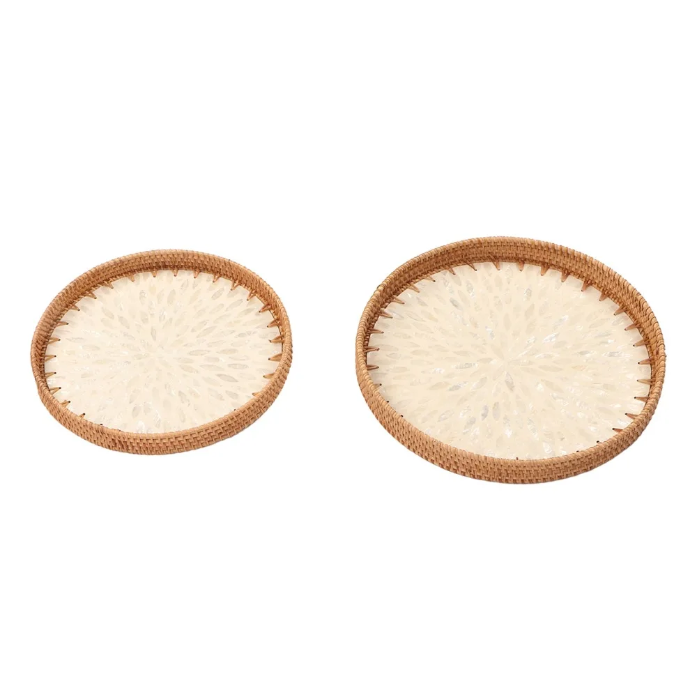 2Pcs Multi Purpose Woven Fiber Storage Tray Colorful Finish Lightweight Serving Tray Open Weave Practical Table Platter Kitchen