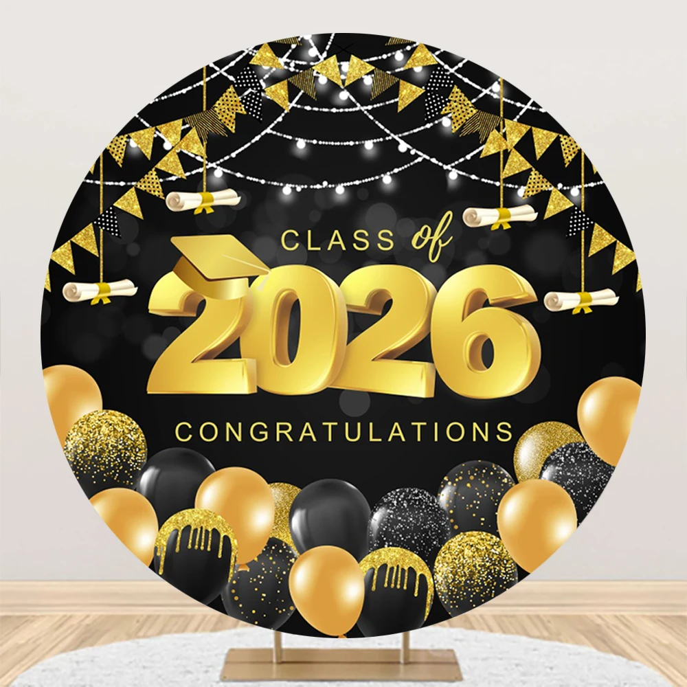 Congrats Graduation Party Round Backdrop Cover Grad Cap Congradulation Graduates Prom Party Decor Circle Background Photo Studio