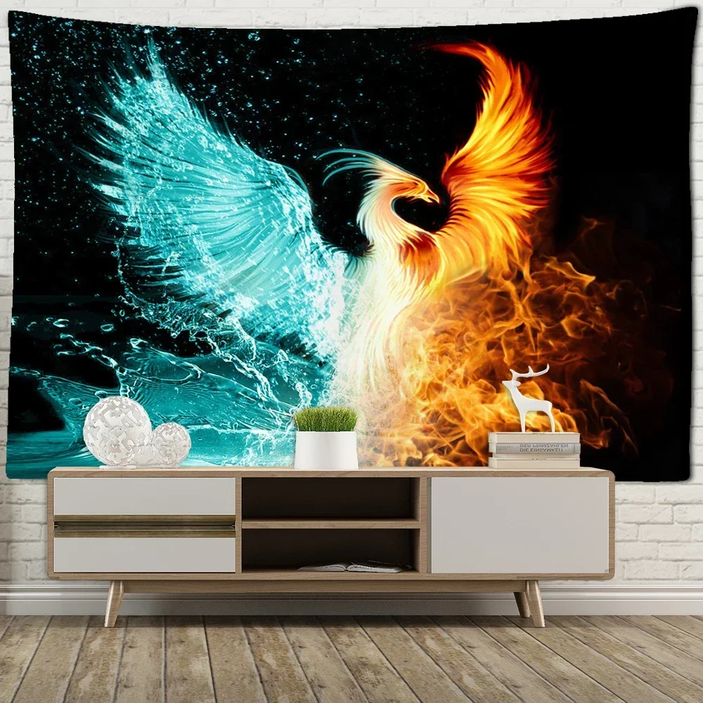 Ice and Fire Phoenix Totem Tapestry Wall Hanging Bohemian Simple Mystic Abstract Art Aesthetic Room Decor