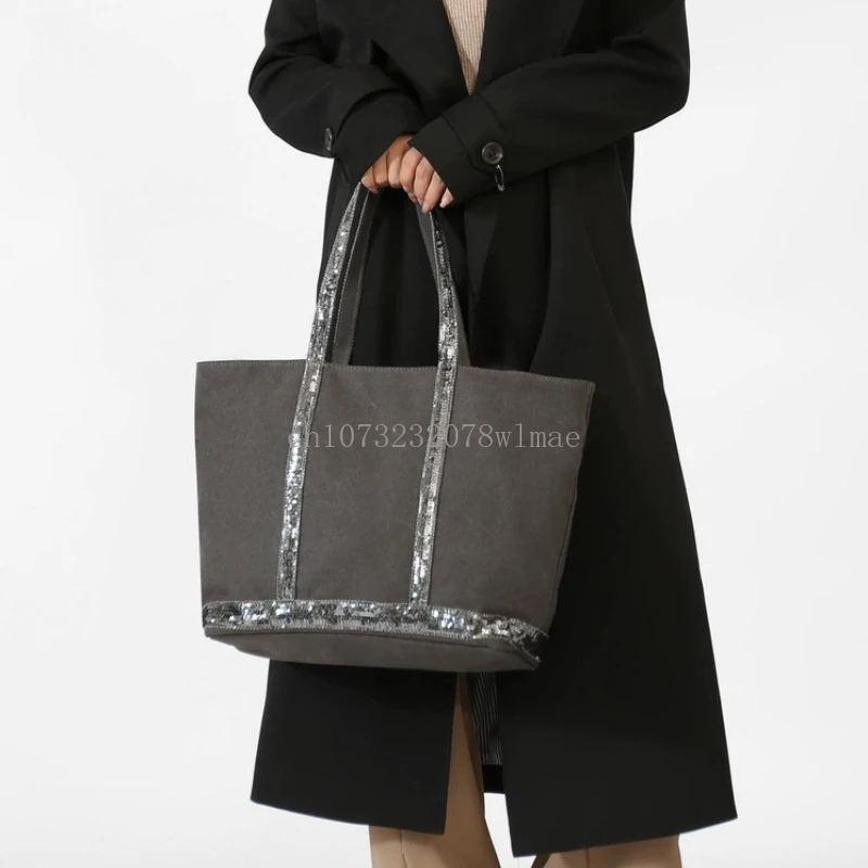 

Women Glitter Shoulder Bag Casual Travel Canvas Handbag Sequin Large Capacity Tote Bag Solid Color Fashion Vintage Commuter Bag