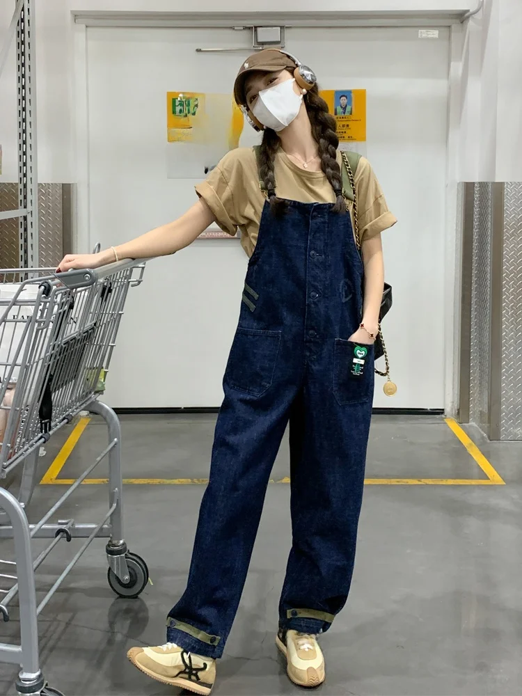 

Summer New Women's Denim Overalls Casual Wide Leg Pants High Waist Jeansalls Cool Feeling Deep Color Straight Cut Slim Fit