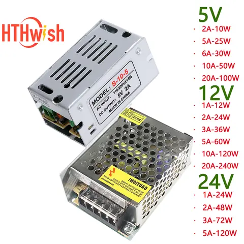 110V 220V to 5V 12V 24V Universal AC DC Power Supply 1A 2A 3A 5A 6A 10A 20A Switching Power Supply SMPS Fonte Transformer
