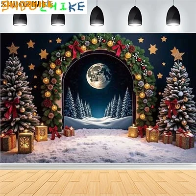 

Christmas Day New Year Party Photography Backdrops Prop Window Living Room Interior Xmas Tree Snow Theme Photo Background FN-77