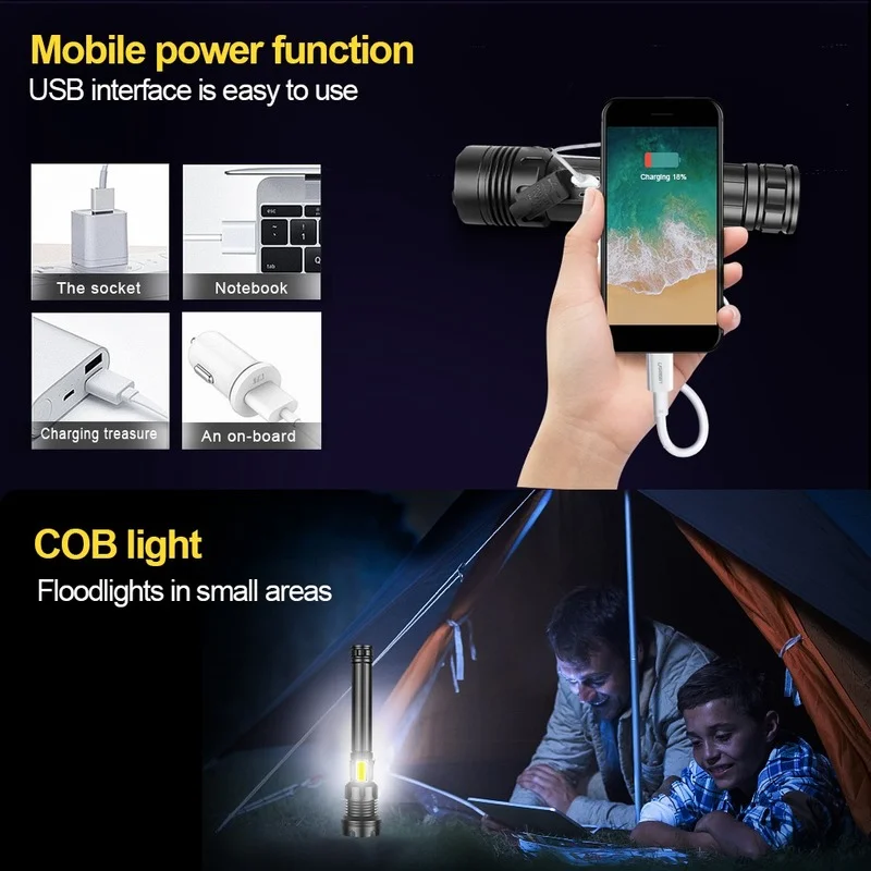 400000 Lumens XHP90.3 Most Powerful Led Flashlight 18650 26650 Battery Rechargeable Tactical Flashlights Torch