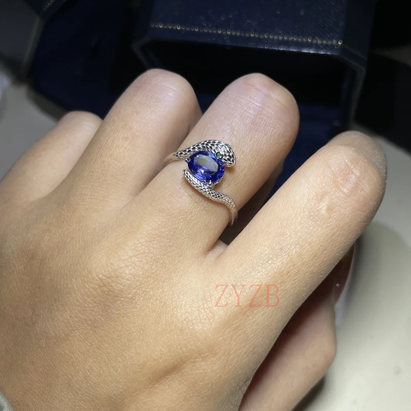 

100%925 sterling silver Natural Tanzanite Ring Romantic style fine jewelry for Valentine's Day gift choice6x8mm