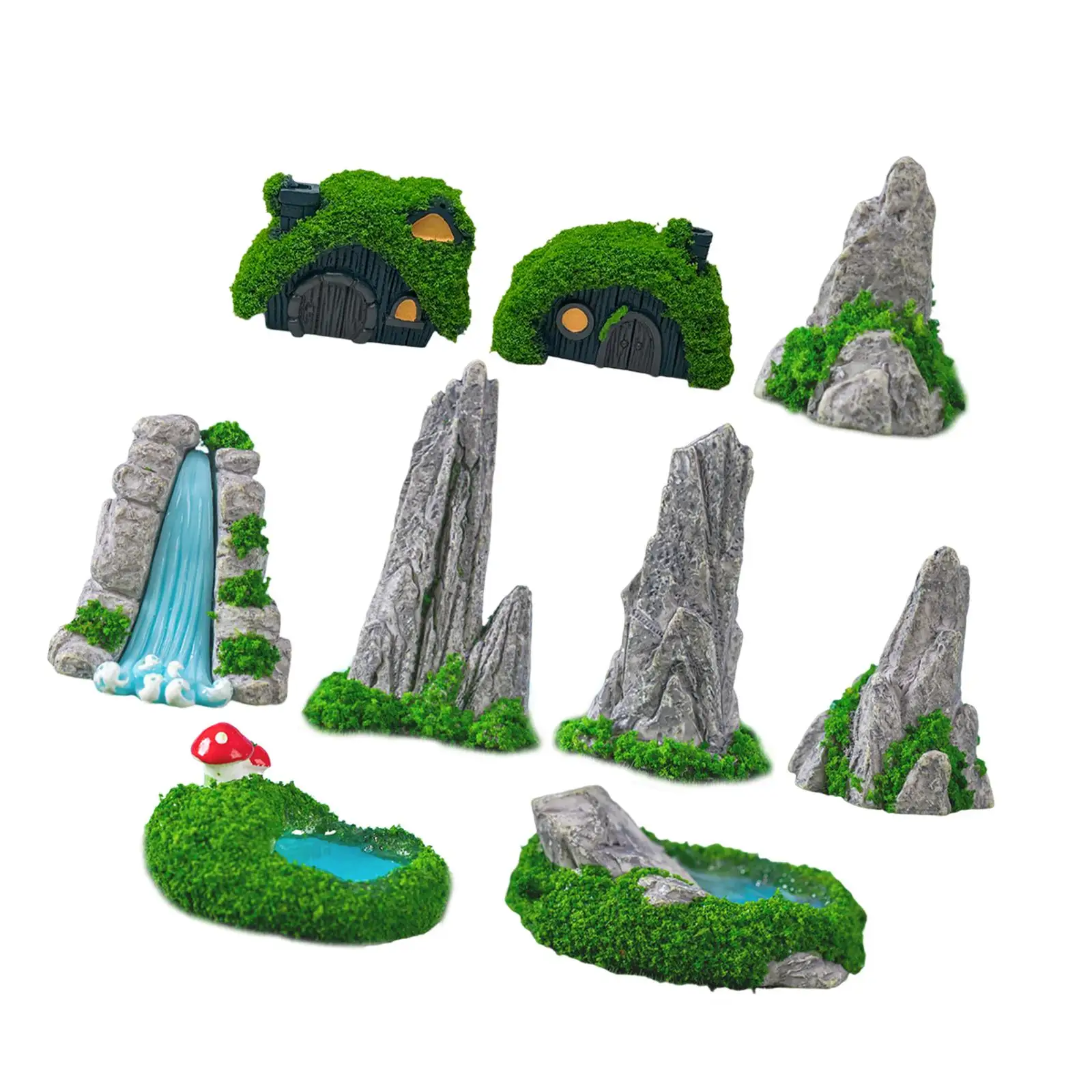 9x Mini Bonsai Figurines Miniatures Scene Handcraft Resin Sculpture Realistic Landscape Statues for Aquariums Tanks Outdoor