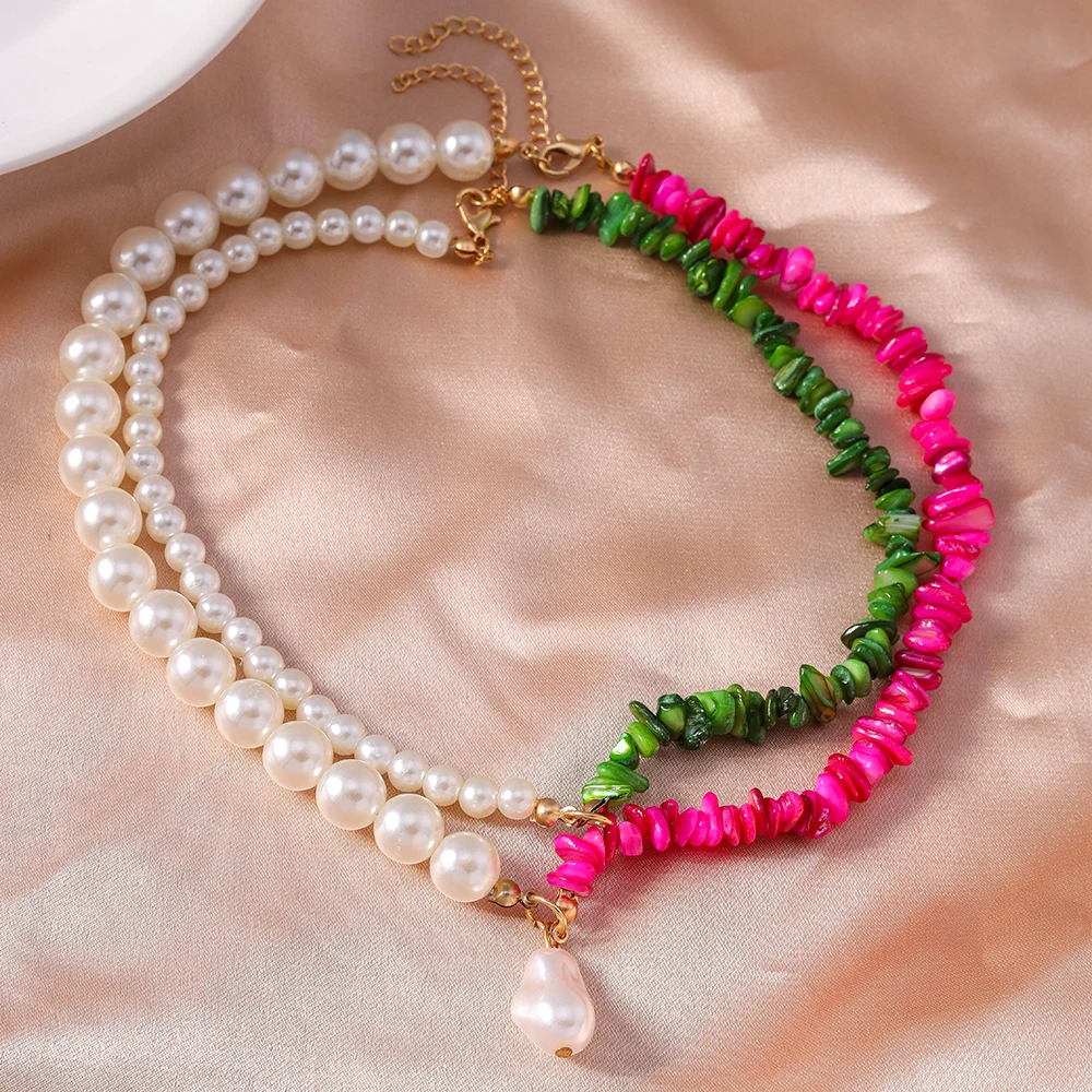 Aihua Trendige Perlenkette für Damen, modische Imitationsperlen, grüner Rosenstein, Choker-Halskette, Hochzeitsschmuck – Detail 3