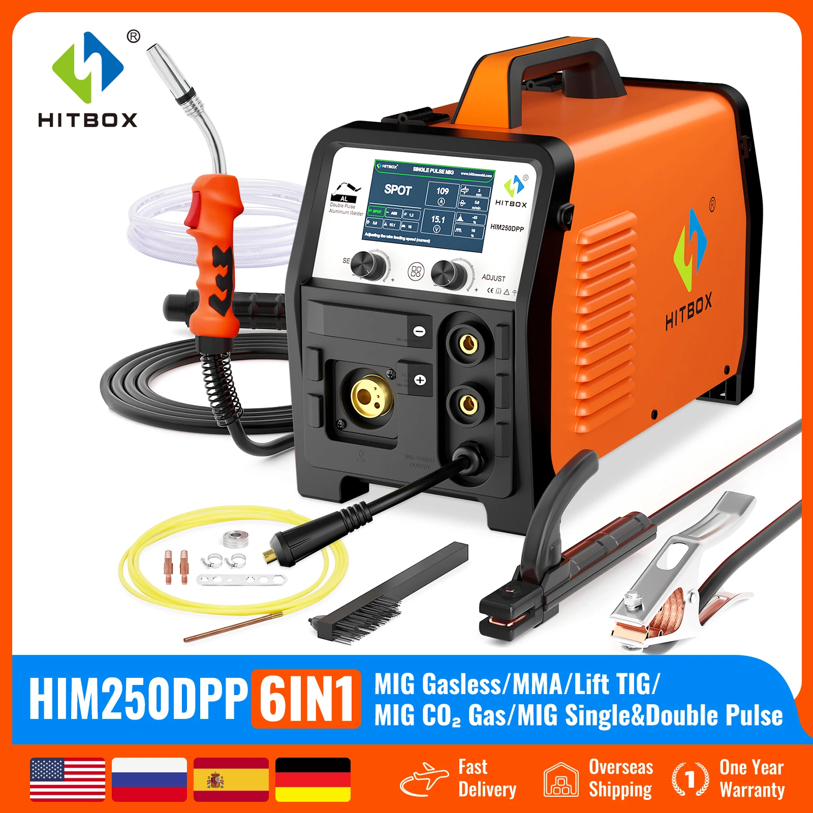 HITBOX MIG Welding Machine HIM250 DPP Double pulse Welding Aluminum 180A MIG Gas/Gasless /MMA/Lift TIG IGBT Inverter Welders