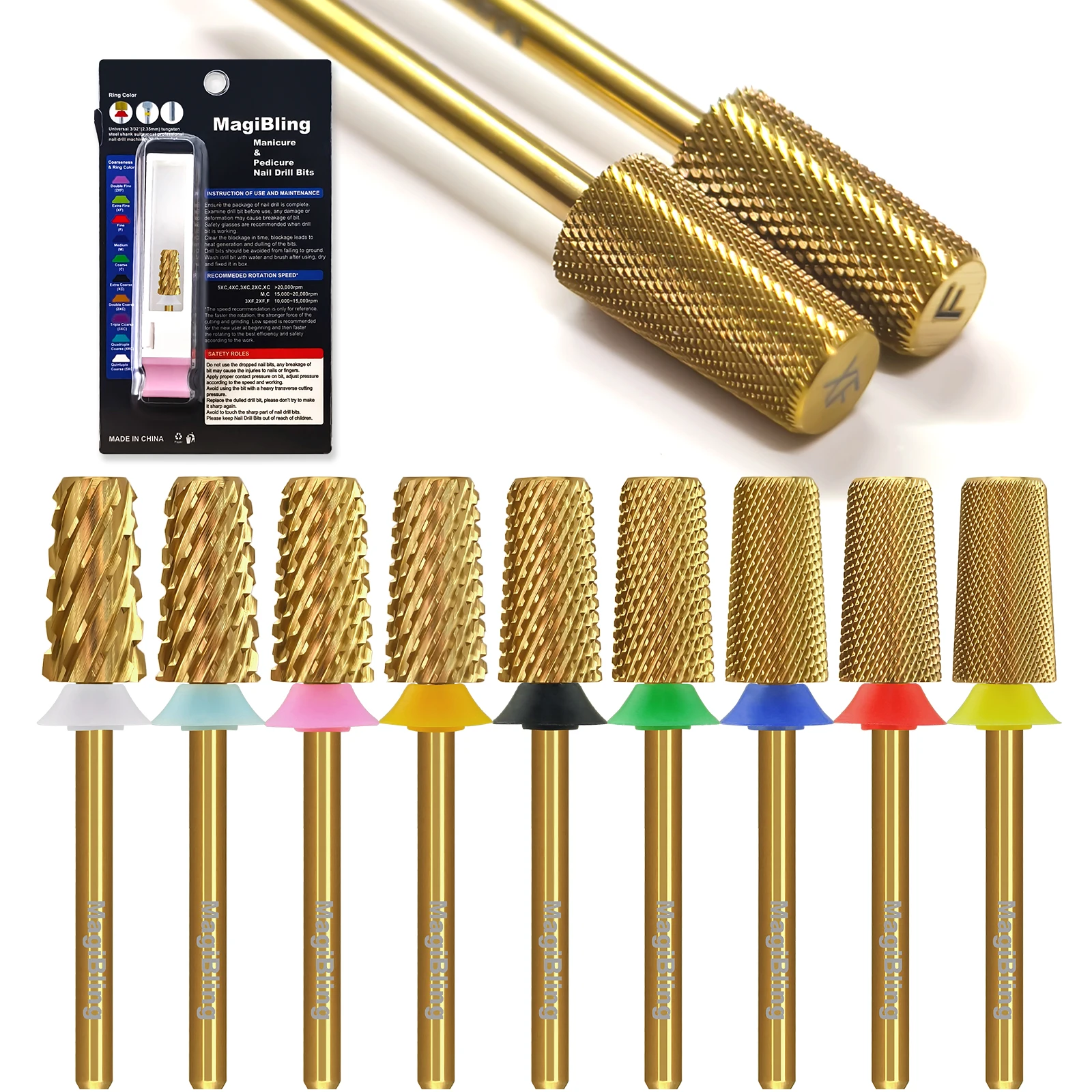 

MagiBling 5in1 Carbide Tapered Barrel Nail Drill Bits Cross Cut Left Right Hand Cutter Acrylic Gel Removal Manicure Tool 3/32''