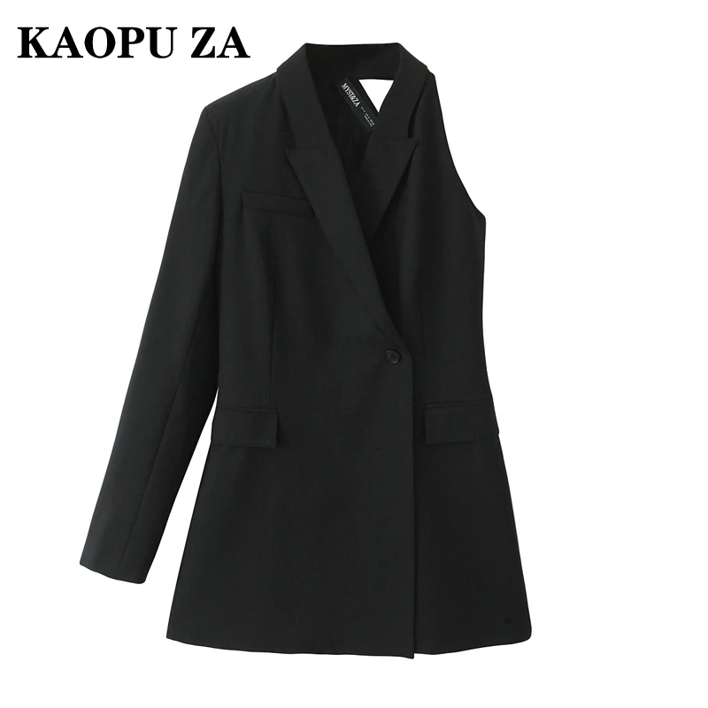 

KAOPU ZA Women's 2024 Fall New Casual Blazer Jacket Solid Color Asymmetrical Fashion Single Sleeve Female Black Outerwear Top