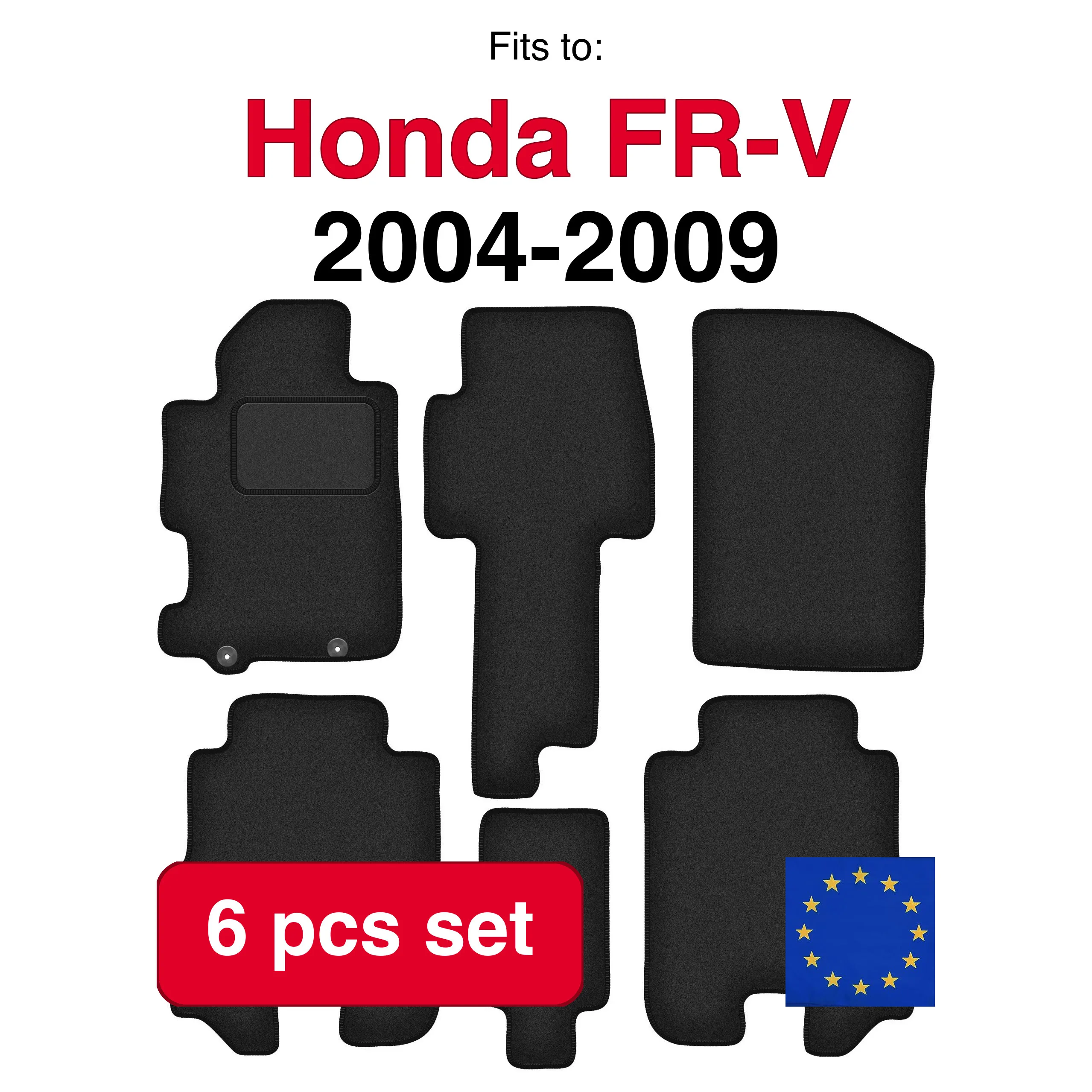 Auto velour matten voor Honda FR-V minivan (2004-2009) - Zwart (6 stuks) in de auto passende automattenset