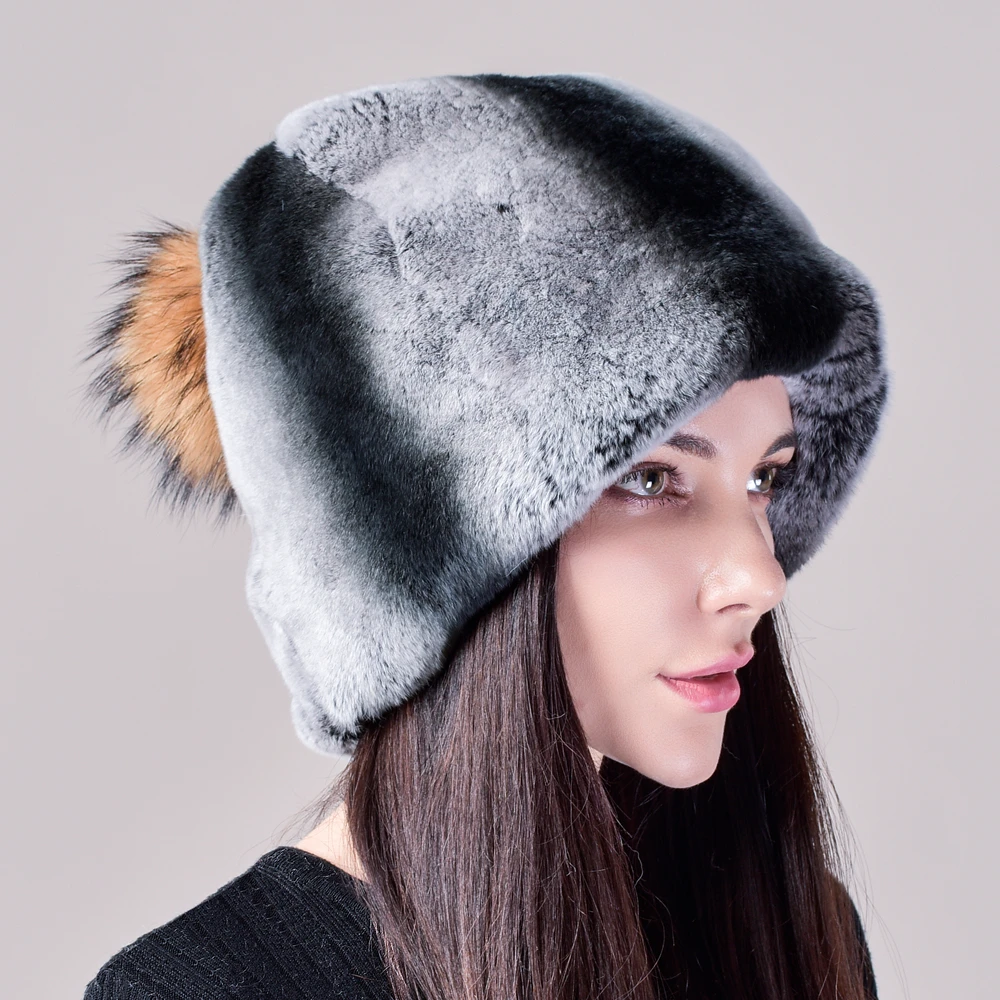 New Real Rex  Rabbite Fur Hat New Winter Women  Warm Fur Hats Lady Real Fur Cap Wholesale