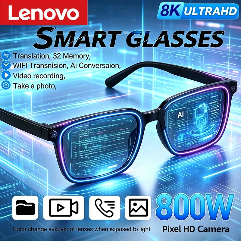 

Lenovo 2026 AI Smart Glasses AI Translation 1200MP HD Camera 8K Shooting Image Bluetooth Call Recording Music Smart Sunglasses