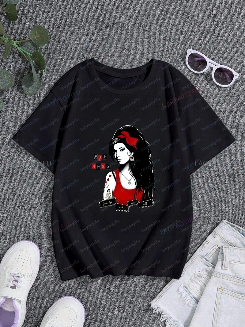 Famous Singer Amy Winehouse‌ Classic Poster Print Shirt for Women, Everyday Casual Streetwear, Spring/summer Top Cotton T-shirt