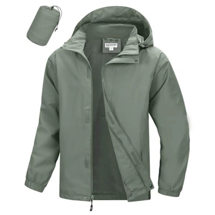 

33, 000Feet Men's Packable Rain Jacket Waterproof Lightweight Raincoat Rain Shell with Hood for Outdoor Hiking Golf Travel
