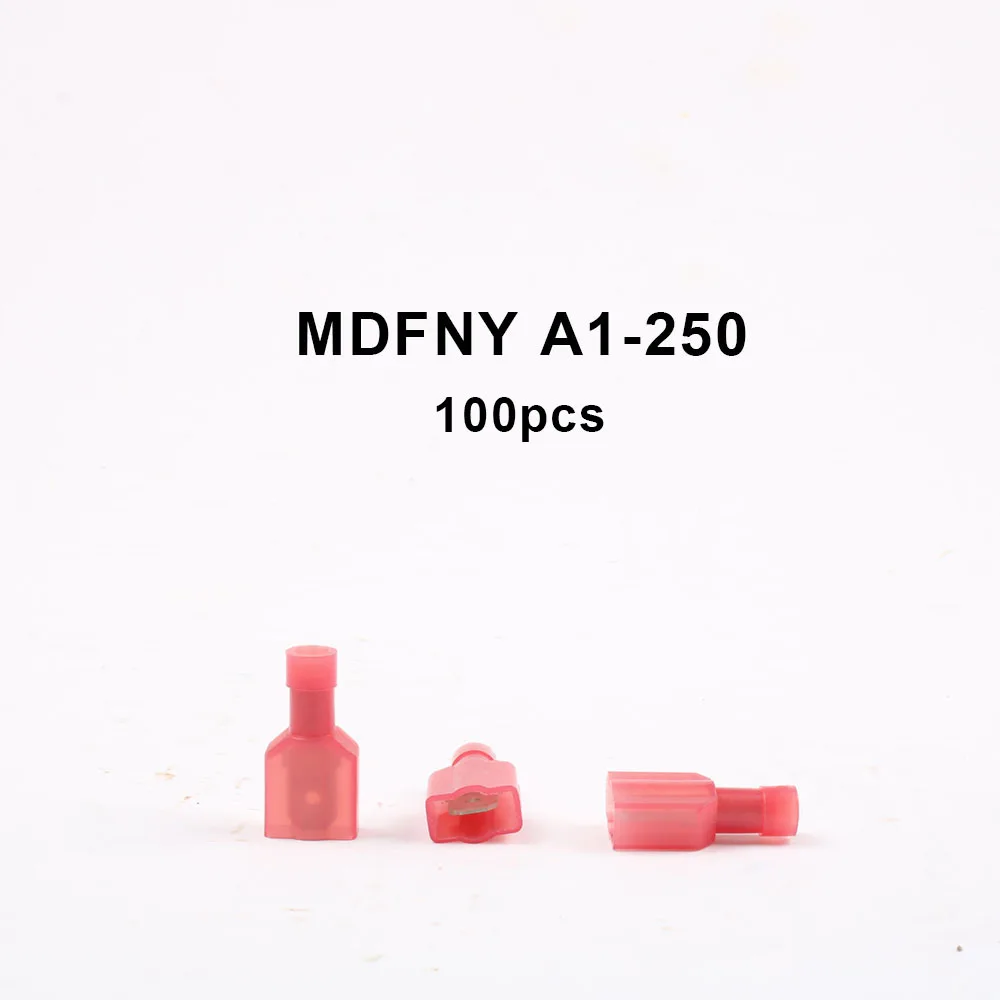 DMWD MDFNYA2-250 MDFNYA2.5-250 Nilon Kuningan Pria Terisolasi Sekop Joint Kabel Kawat Konektor 100PCS 1.5-2.5mm2 16-14AWG MDFNYA