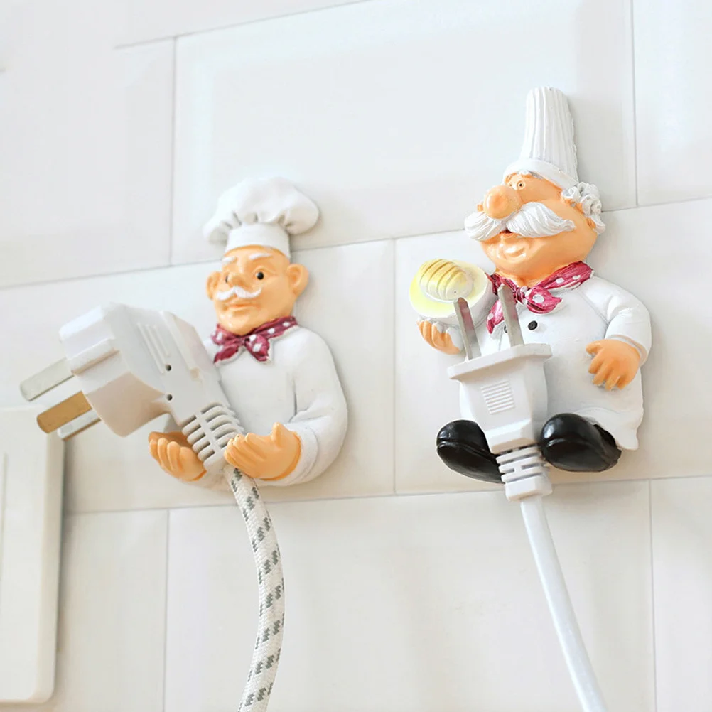 

Resin Power Plug Hook Cartoon Chef Kitchen Wall Organizer Strong Stick Cable Holder for Home Decor Power Plug Hook