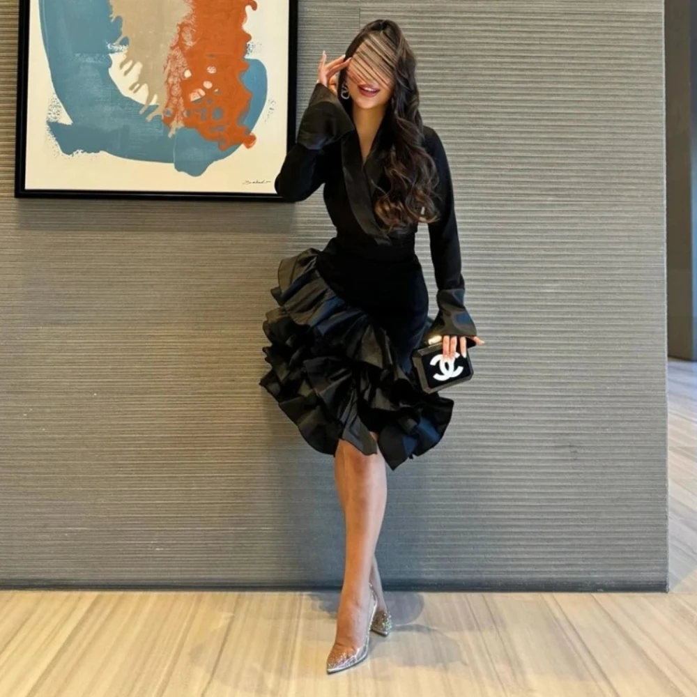 Cocktail Dresses Tiered Pleat A-line V-Neck Prom Dress Sexy Exquisite High Quality Knee-Length Party Gowns for Women Customized