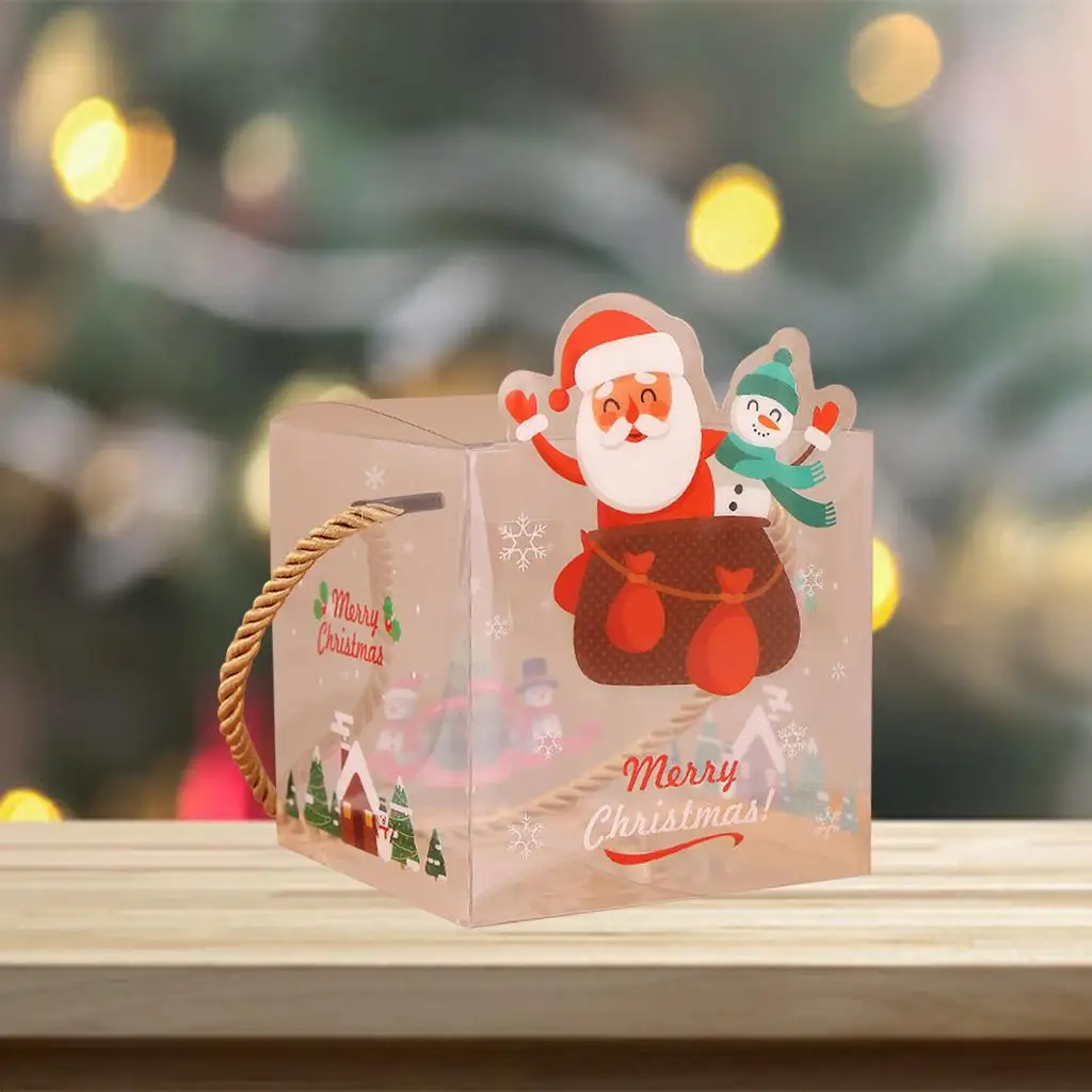 Portable Gift Box Containers Sweets PVC Cartoon Santa Treats Snowflake Crisp Decorative Square Handheld for