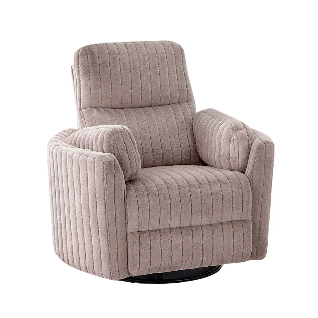 !@Power Glider Recliner W/ Swivel Curved Arms Pillow Fill Swivel Chair Contemporary Primary Living Room