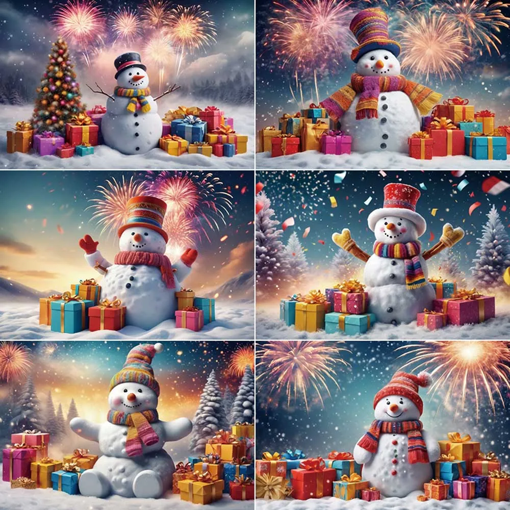 

MOON.QG Christmas Snowman Background Photography Fireworks Xmas Tree Winter Photozone Backdrop Children Studio Photobooth Props