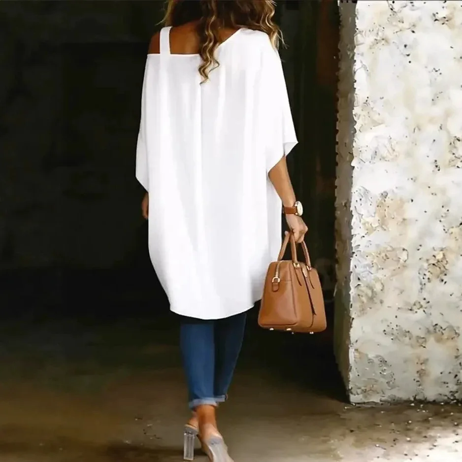 Casual Loose Irregular Off Shoulders Shirts Tops Women Fashion Batwing Sleeve One Shoulder Shirt Blouse Summer Solid Long Top