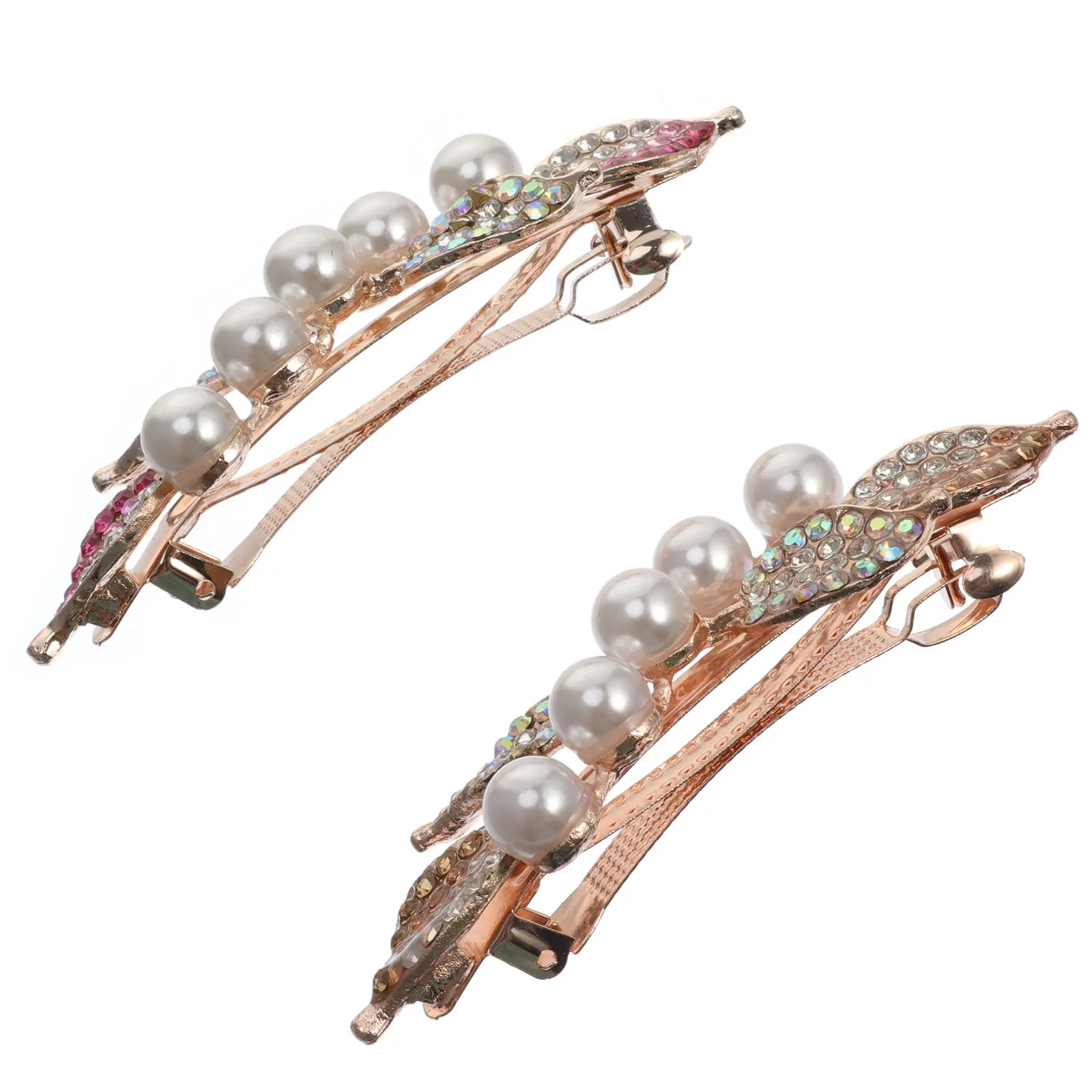 

2 Pcs Bow Hairpin Rhinestone Pearl Hair Clips Alloy Bride Accessories Elegant Design Special Occasion Wedding Party Hairpins