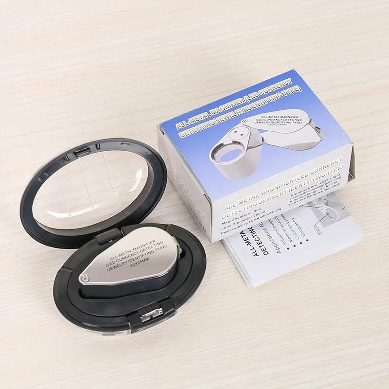 10X-40X Foldable Eye Magnifier Jewllery Loupe Magnifier Portable Metal Magnifying Glass Optical Lens for Jewelry Coins Stamps