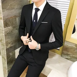 Men's Suit 3-Piece Set Slim Fit Business Formal Wear College Student Korean Style Suit Jacket  Pants  Suit Vest