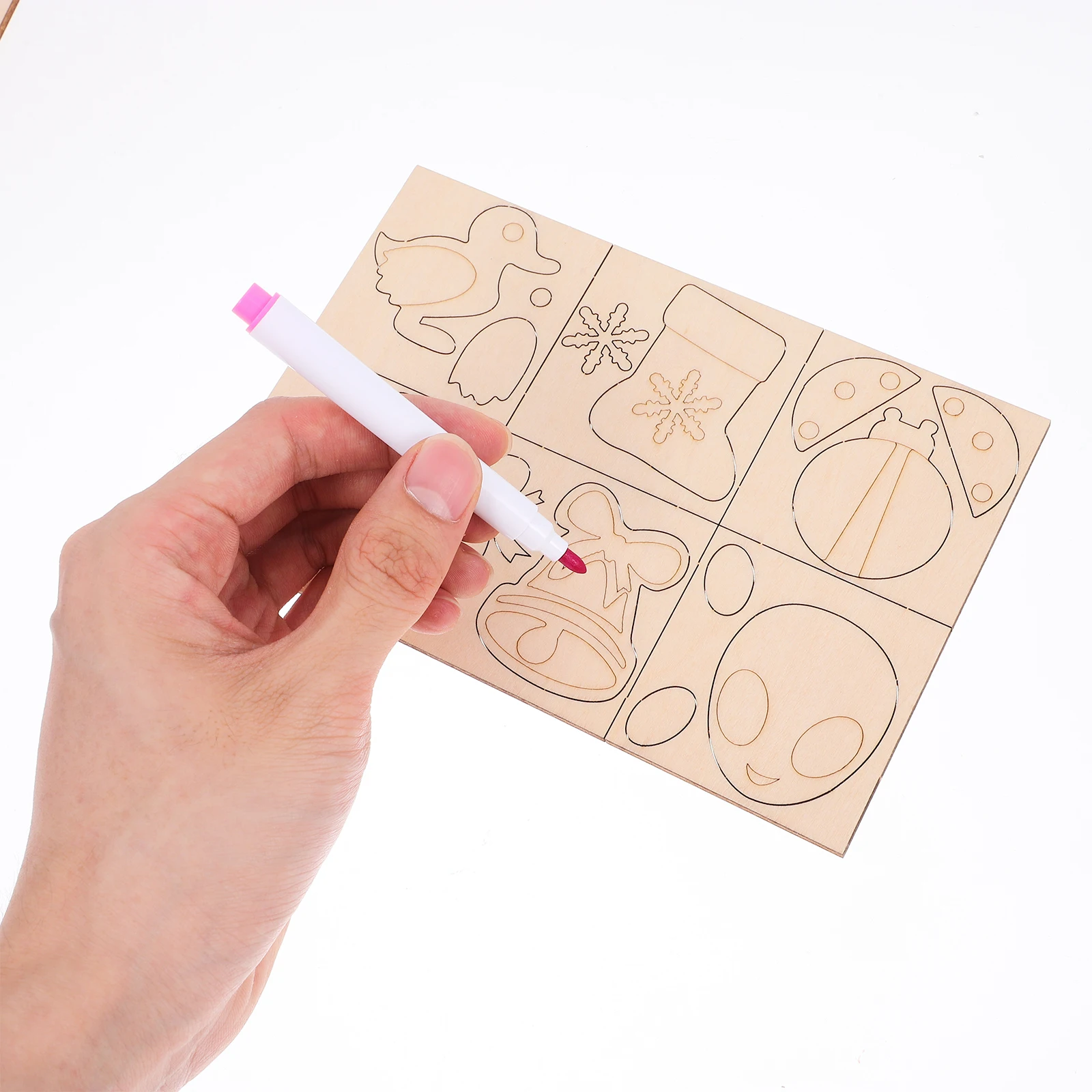 

1Set Wooden Cartoon Fridge Magnets ABS Wood DIY Craft Painting Material Set Kids Refrigerator Decor Creative Magnetic Chips