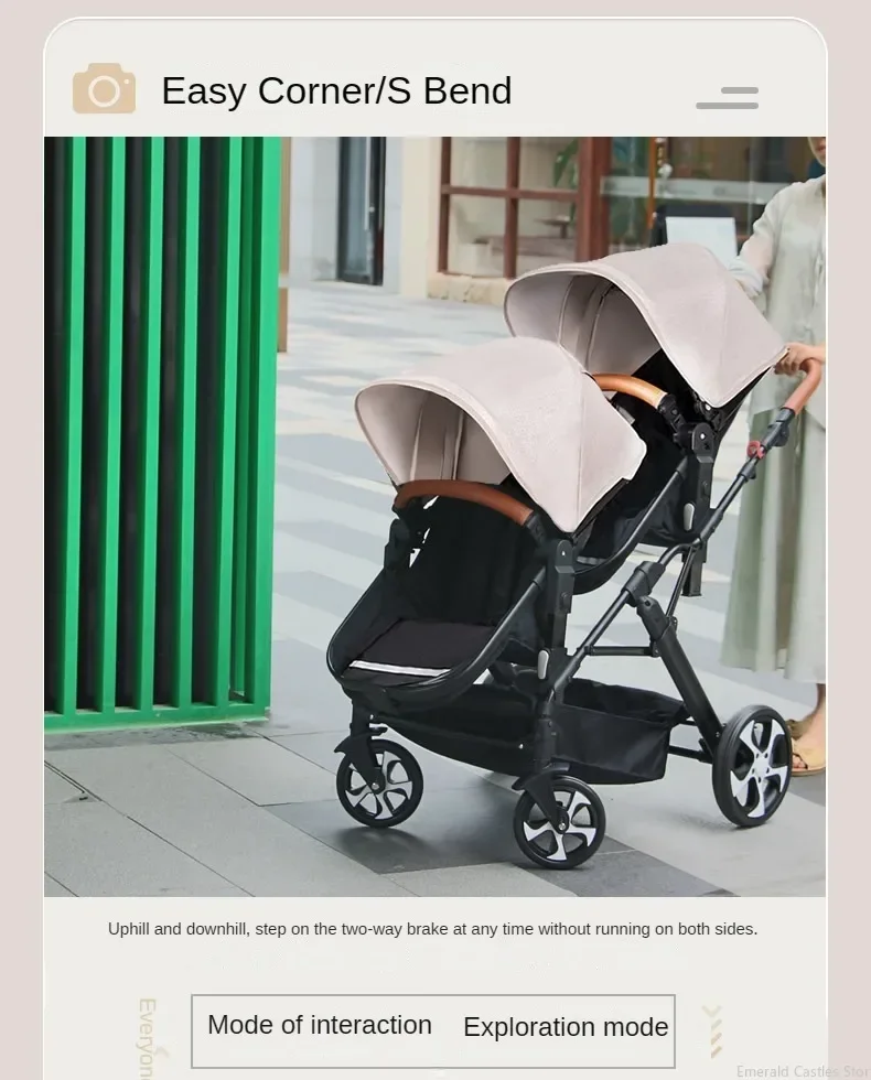 Twins Baby Stroller Can Sit and Lie Double Kids Trolley Stroller Shock Absorber Foldable Child Baby Carriage Foldable