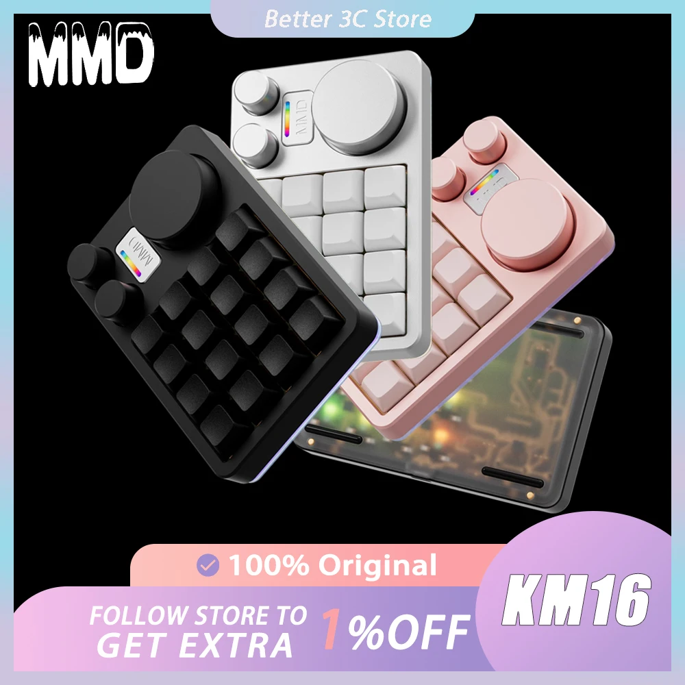 

MMD KM16 Mechanical Keyboard Three Multifuctional Knob Aluminium Alloy Wired Mini Keyboard VIA Customized For Designer PS C4D PR