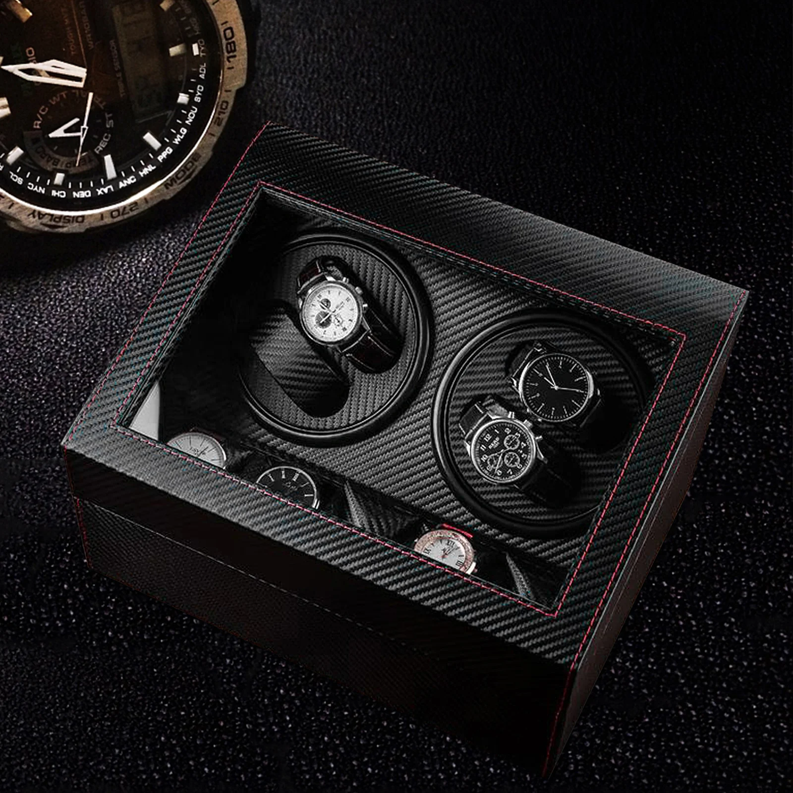 4+6 Automatic Rotation Watch Winder Box Carbon Fiber Watch Display Storage Case