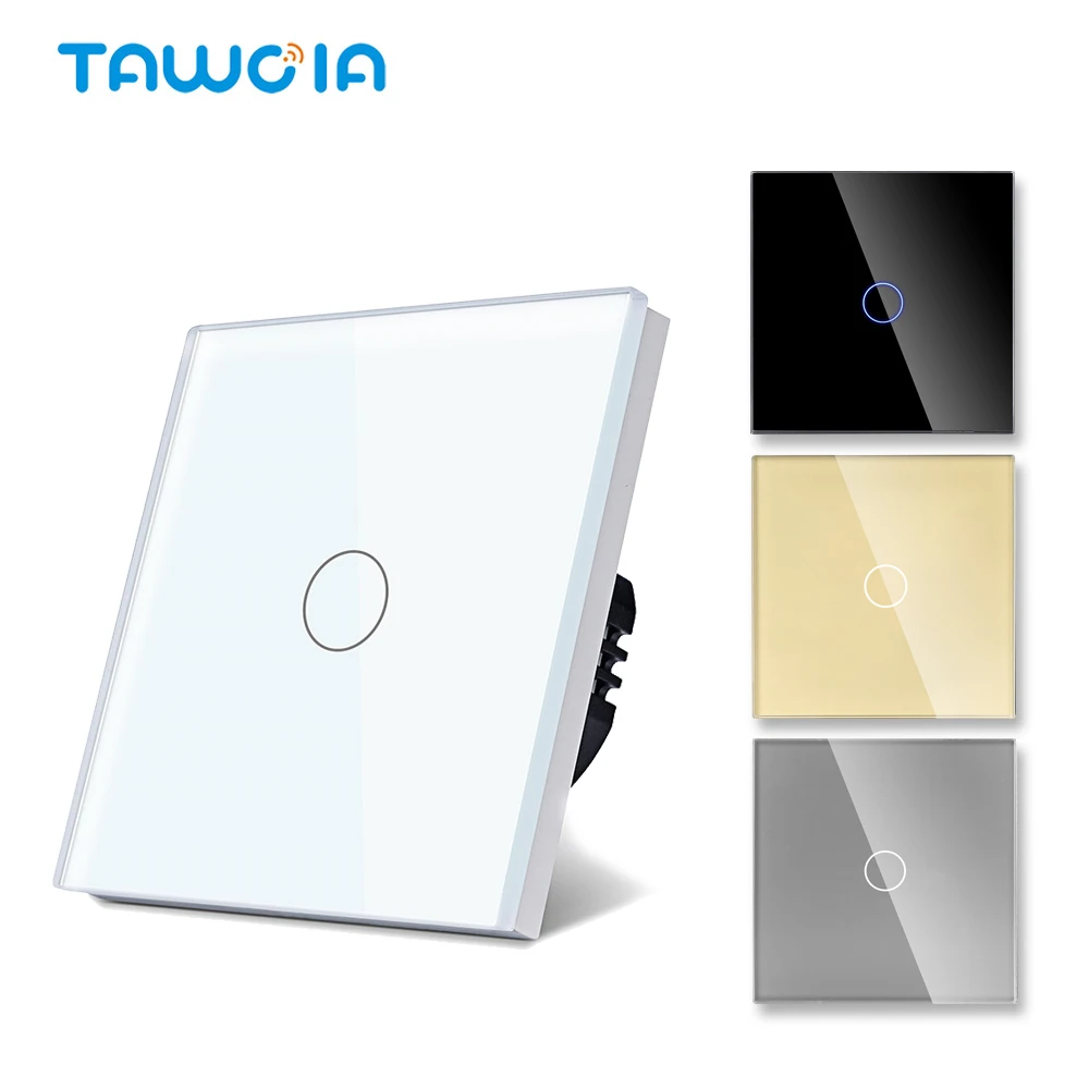 Tawoia Touch Doorbell Switch EU Standard Crystal Glass Panel LED Backlight Door Bell 1 Gang Switch 86*86mm Home Improvement