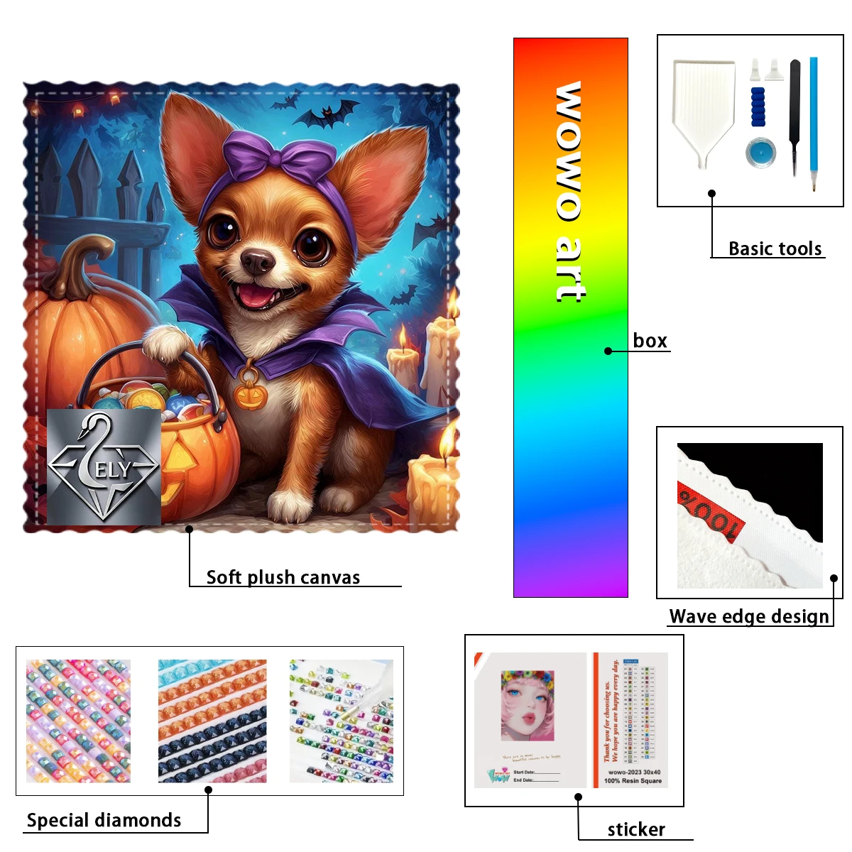 

【Ely_ Diamond Art】Little dog and pumpkin lantern Crystal AB Rhinestone FD Rhinestone Perfect Resin Diamond