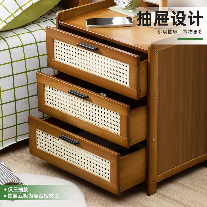Small Apartment Bedroom Bamboo Nightstand Modern Simplicity Design Storage Multi-Function High-Level Light Luxury Home Furniture