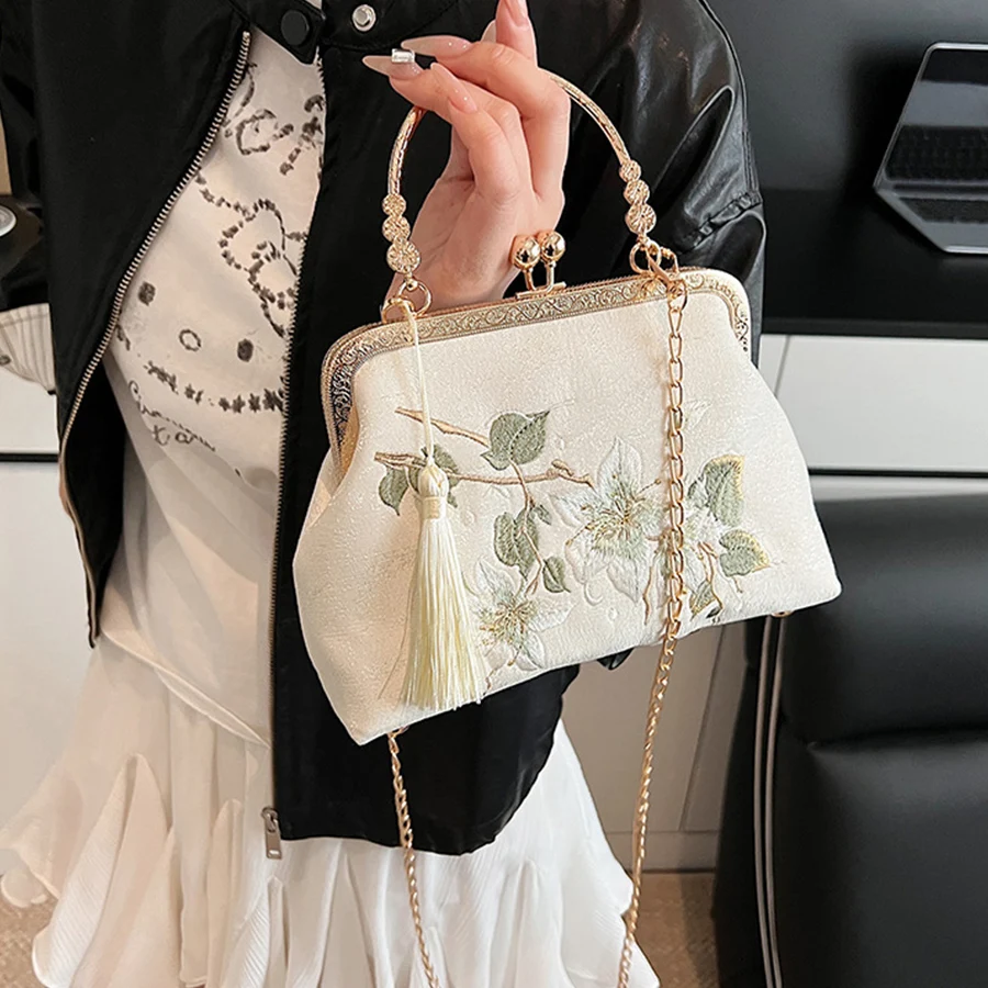 

Сумка через плечо в китайском стиле с цветочной вышивкой, элегантная сумочка, ретро-сумка с цепочками, маленькая квадратная сумка, дизайнерская женская вечерняя сумка для свадьбы и вечеринок