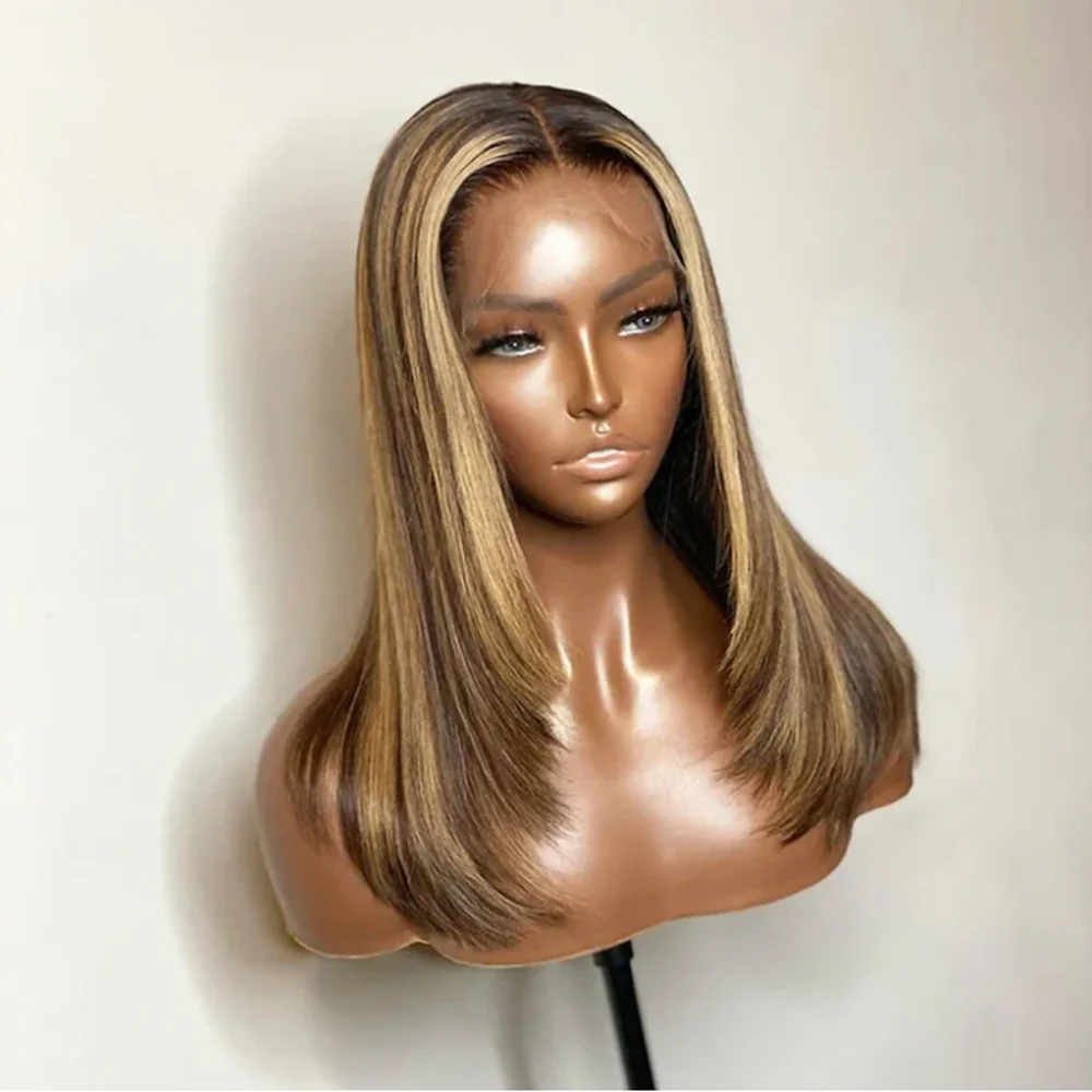 Soft 180Density 26Inch Highlight Blonde Straight Long Lace Front Wig For Women With Baby Hair Preplucked Daily Glueless