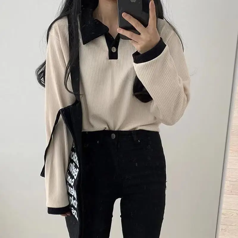Yasuk Spring Summer Autumn Women\'s Casual T-Shirts Female Pullover Loose Tees Top Fake Two Piece Suit Preppy Style Gentle