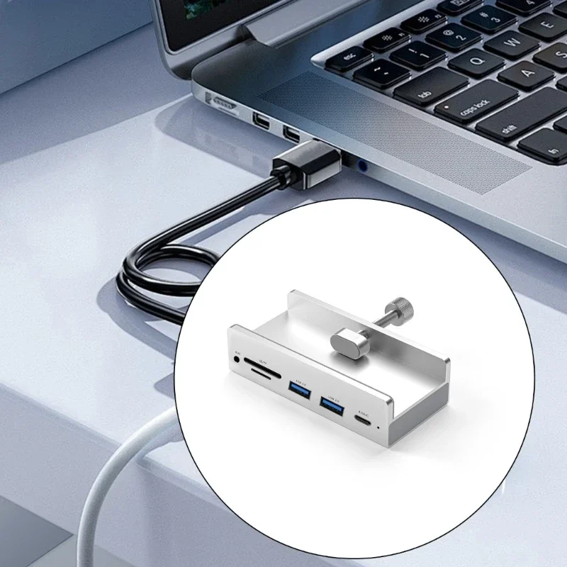 6 en 1 USB3.0 Adaptador Tipo lector tarjetas C con USB3.0 USB C Port Build para aluminio para oficina y fuente C