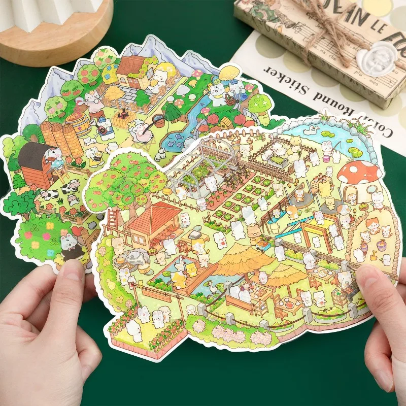 حجم كبير ملصقات المشهد ثلاثية الأبعاد الكرتون المقصورة المشهد DIY المشهد الشارات سجل القصاصات التراص وصق المشهد صنع ملصق