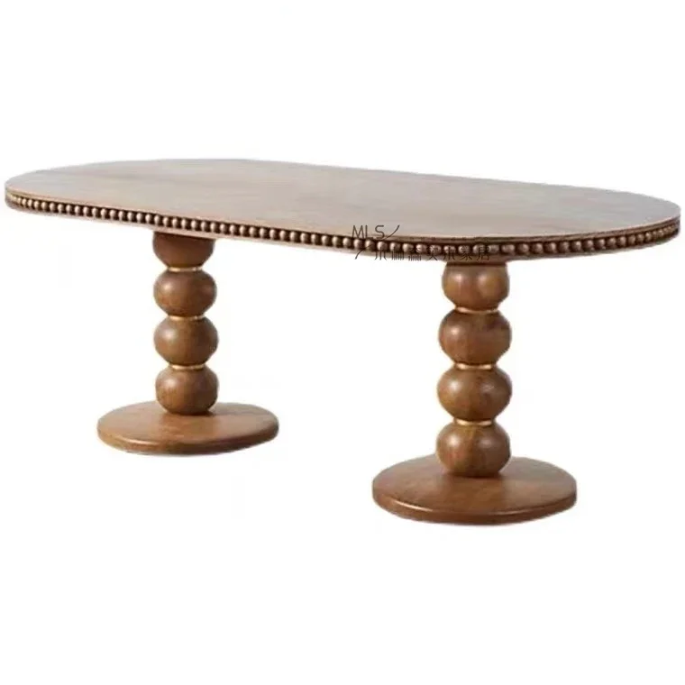 Customized American style solid wood long table, study desk, Roman column, round table,