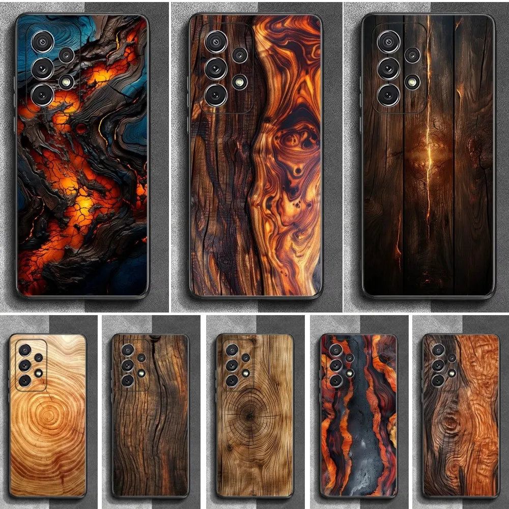 Natural Wood Phone Case For Samsung S24,23,22,30,21,10,9,Ultra,Plus,Lite,FE,Soft Silicone Black Cover