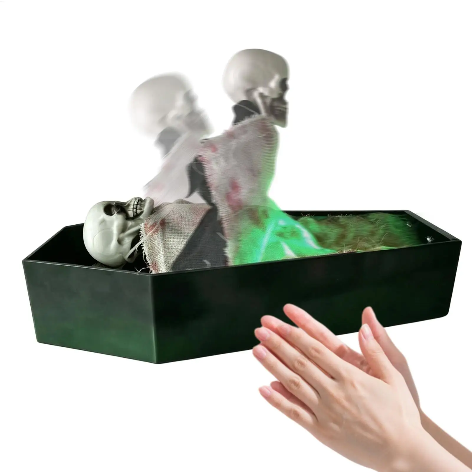 Voice Activated Skeleton Coffin Decoration Halloween Animatronic with LED Light Scary Sound Effect Haunted House Party Prop