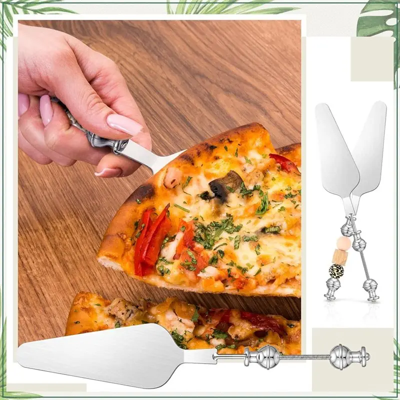 B62B 6-Piece Beadable Pizza Pie Server Set, DIY Decorative Cake Serving Spatula, Stainless Steel, Customizable Handle, for