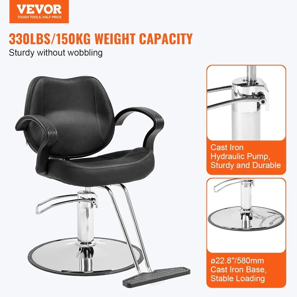 Heavy-Duty Bomba hidráulica Salon Chair com Footstool, Preto Hairstylist, rotação de 360 °, carga máxima 330 lbs Peso