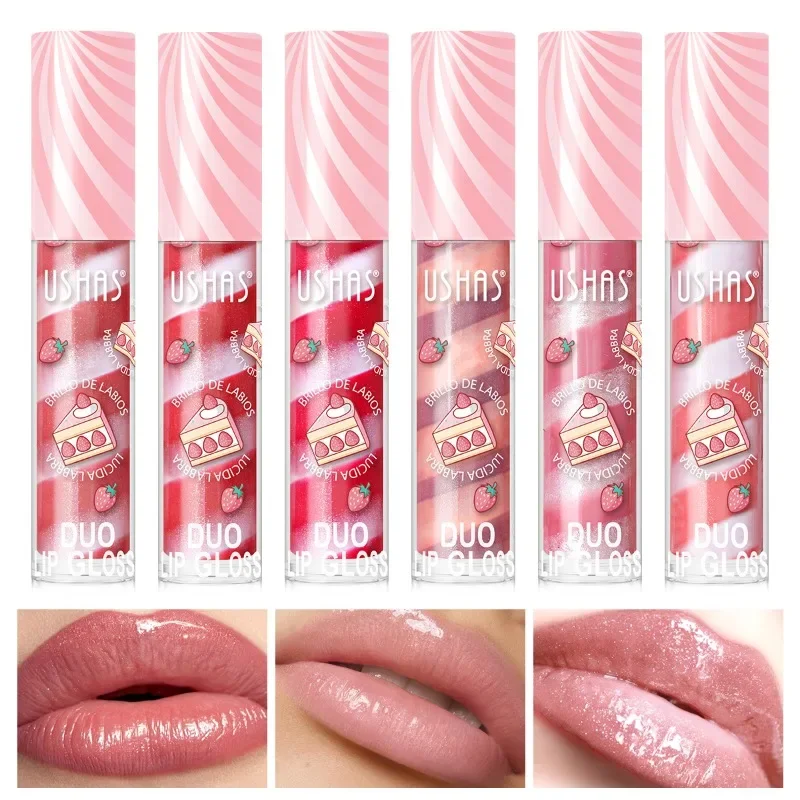 Two Tone Lip Gloss Moisturizing Cake Lip Stain Transfer Proof Hydrating Lip Gloss with Vitamin E for All Day Wear Cosmetics