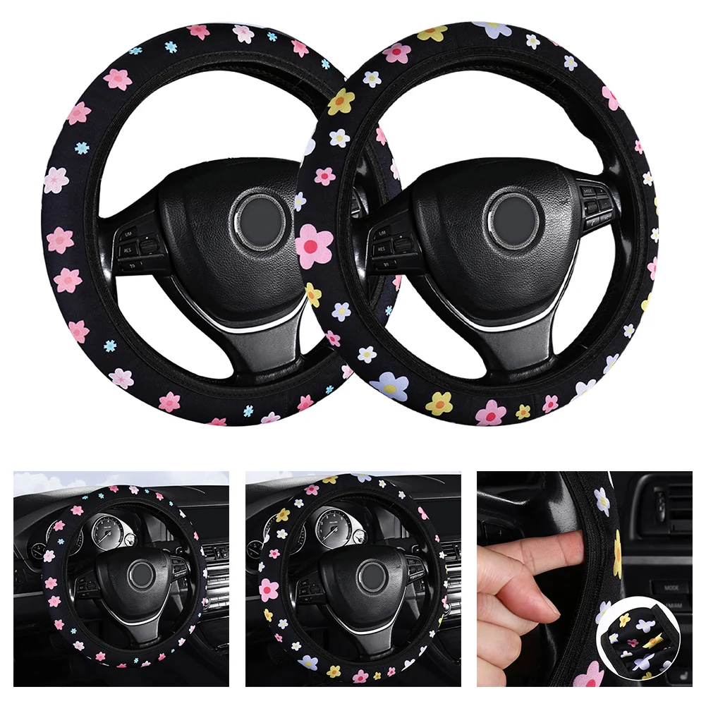 Floral Steering Wheel Cover for 15 Inch Wheels Breathable and Anti Slip Car Accessory for Enhanced Driving Control