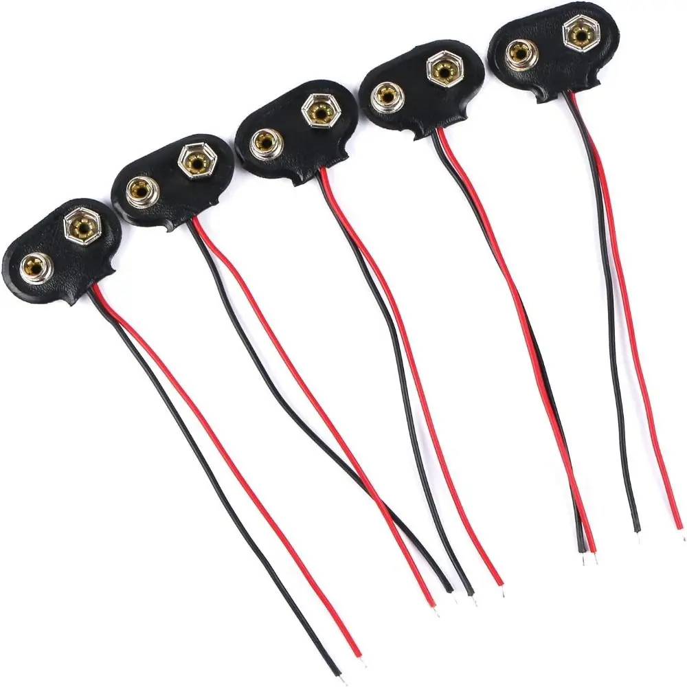 10Pcs I / T Type Cable Battery Holder Clip Snap on Soft Hard Shell Battery Clip Connector 9 Volt Battery Box Black Red Cable