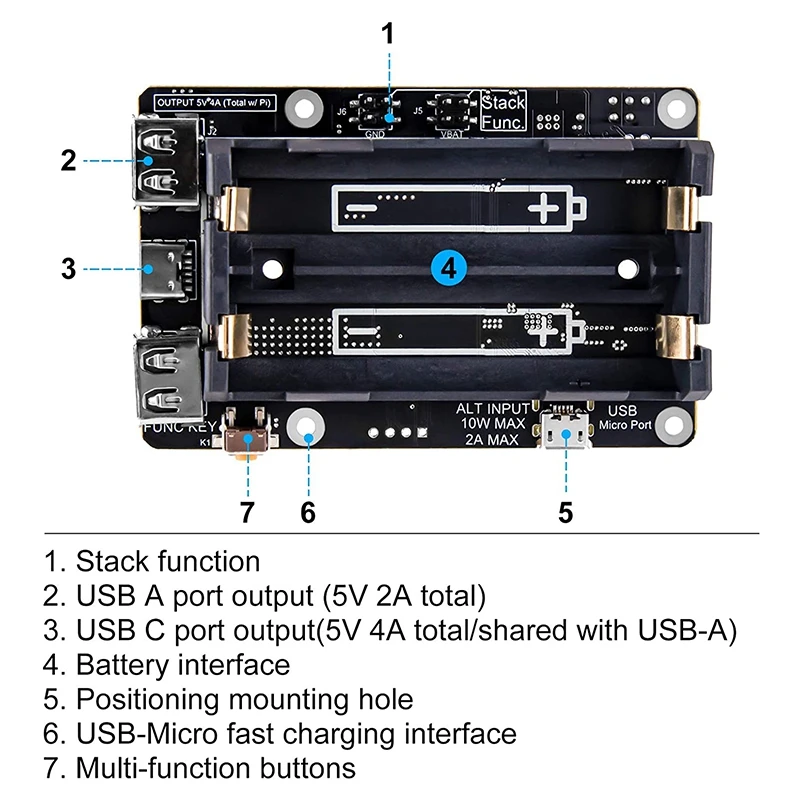 For Raspberry Pi 4 UPS Power Supply Uninterrupted UPS HAT 18 650 Backup Battery Power Supply Management Expansion Board